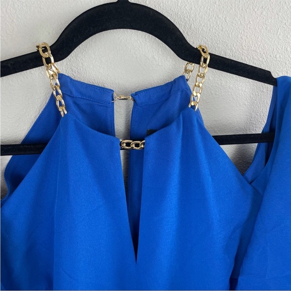 Ted Baker Bennah Cold Shoulder Gold Chain Strap Maxi Dress Cobalt Blue 6 - Picture 6 of 10